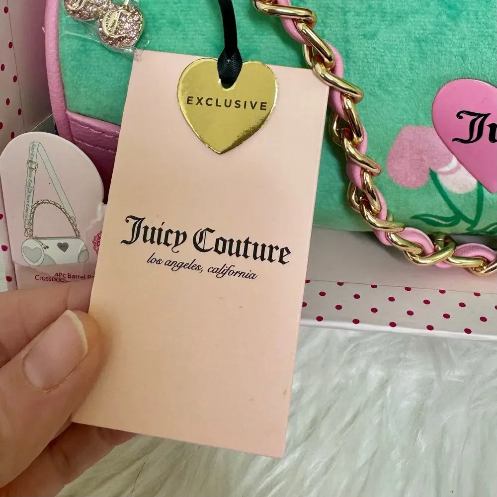 Juicy Couture Heritage Cherry Barrel Bag Gift Set Green Charm Mini Crossbody